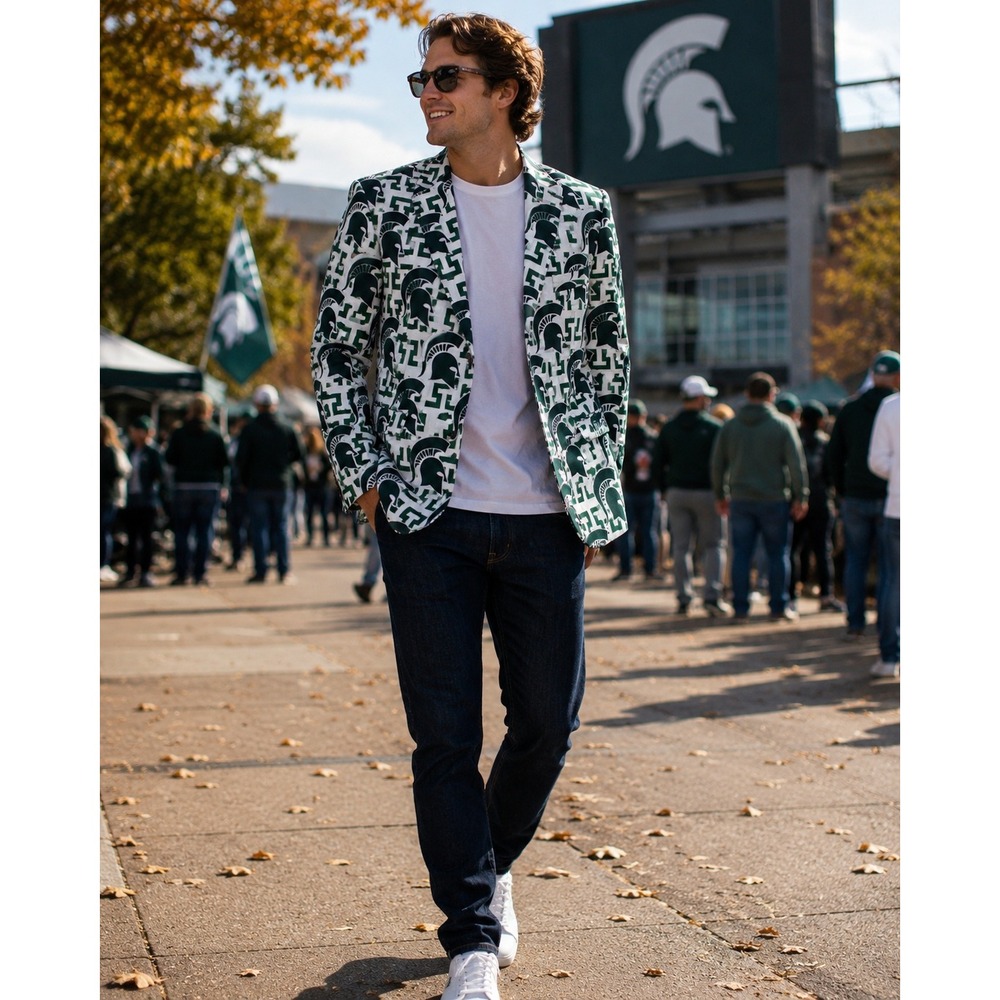Shinesty Michigan State Spartans Blazer Mens 42 Green White Logo Suit Jacket